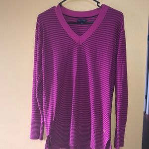 TOMMY HILFIGER Pink&Purple Striped V-Neck Top M